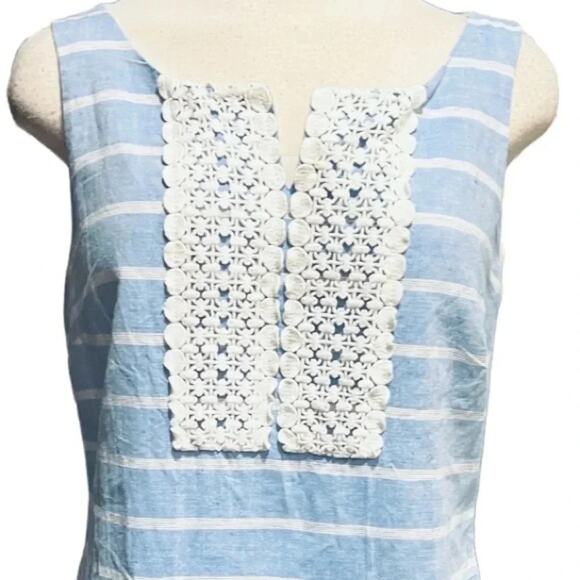 Talbots Linen Blend Dress blue white stripe crochet lace detail Size 8 - Picture 4 of 11
